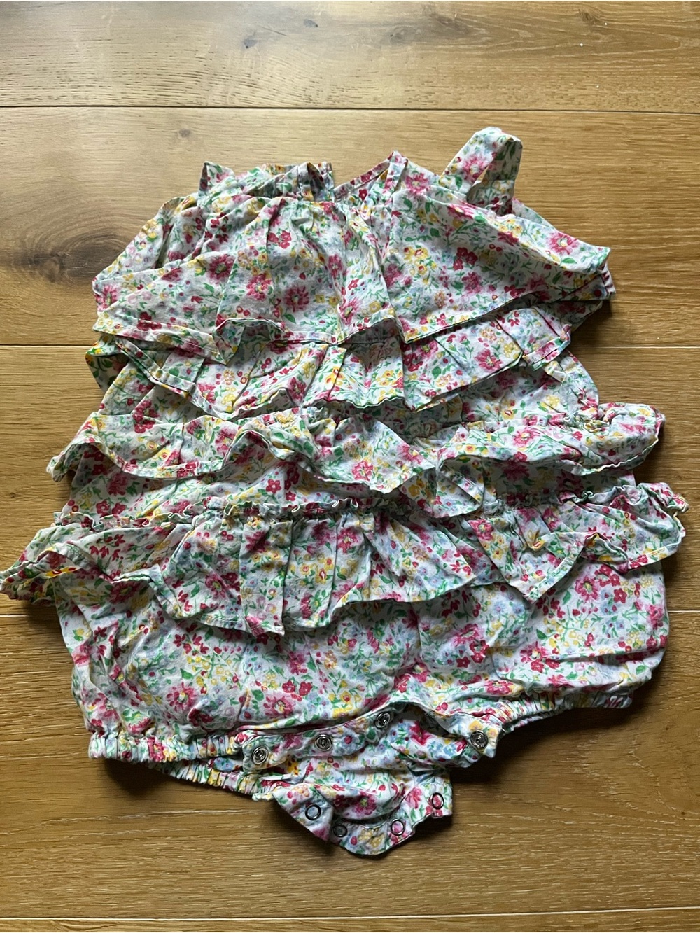 EUC Ralph Lauren Baby Floral Tiered Ruffle Bubble Romper / Dress